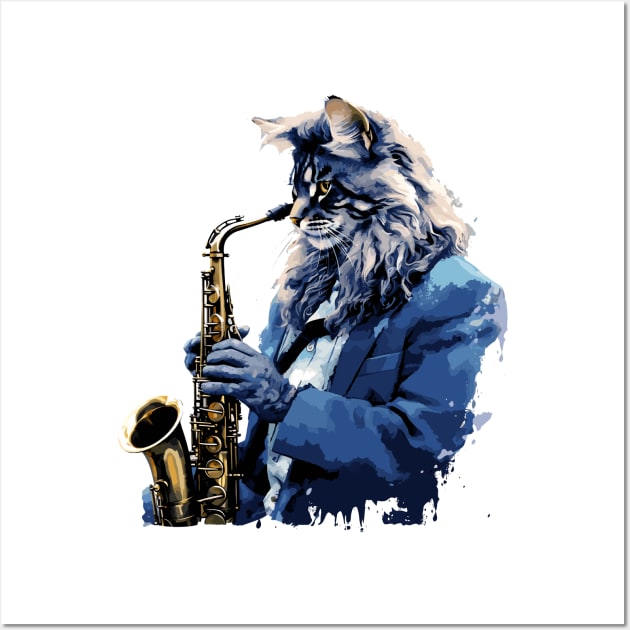 Maine Coon Cat Playing Saxophone Wall Art by Graceful Designs